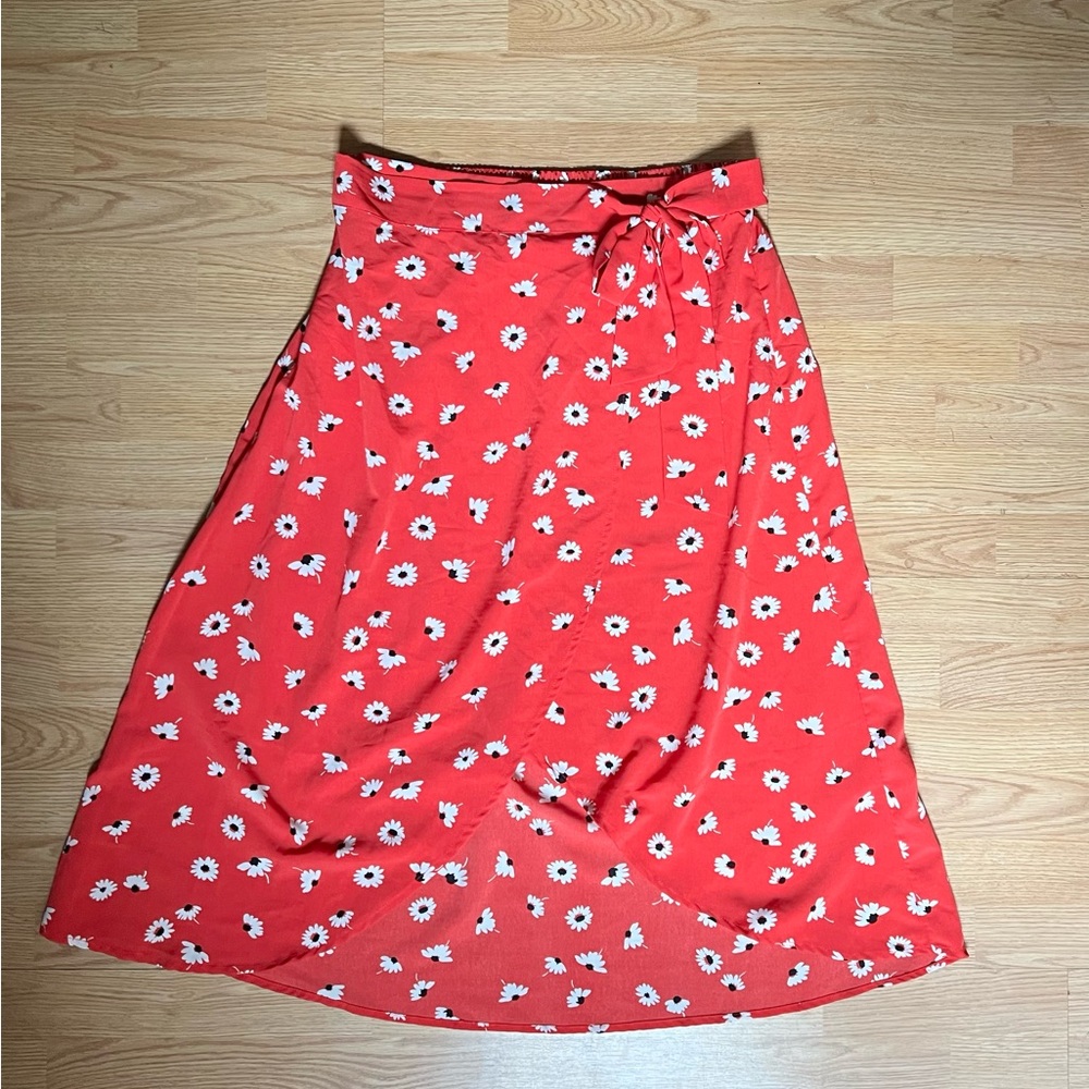 Ellison Red Floral Wrap Skirt - Large